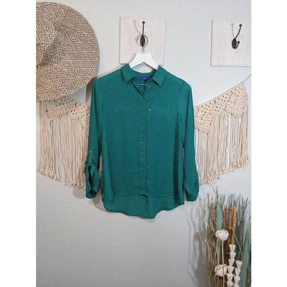 APT9 Tops - APT 9 Teal and Black Polka Dot LS Top